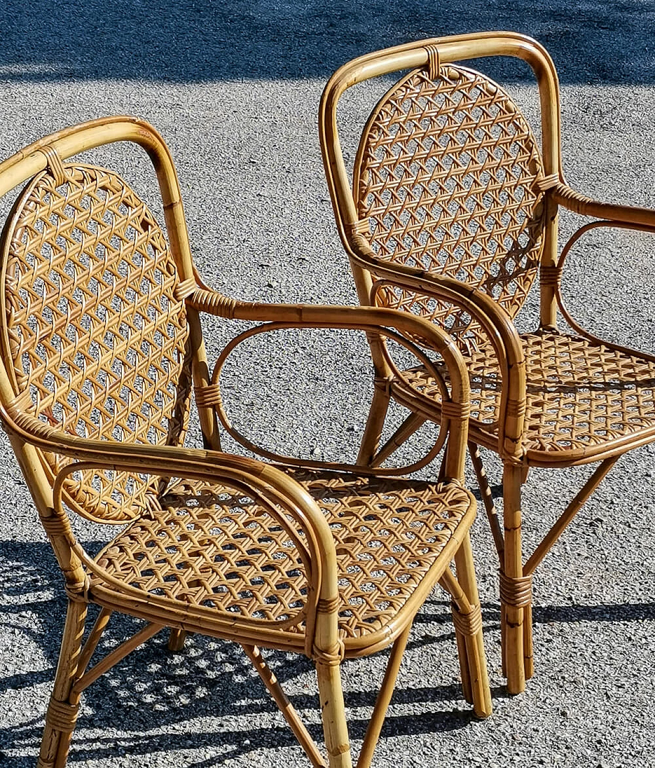 Pair of bamboo and woven rattan armchairs, 1970s 8