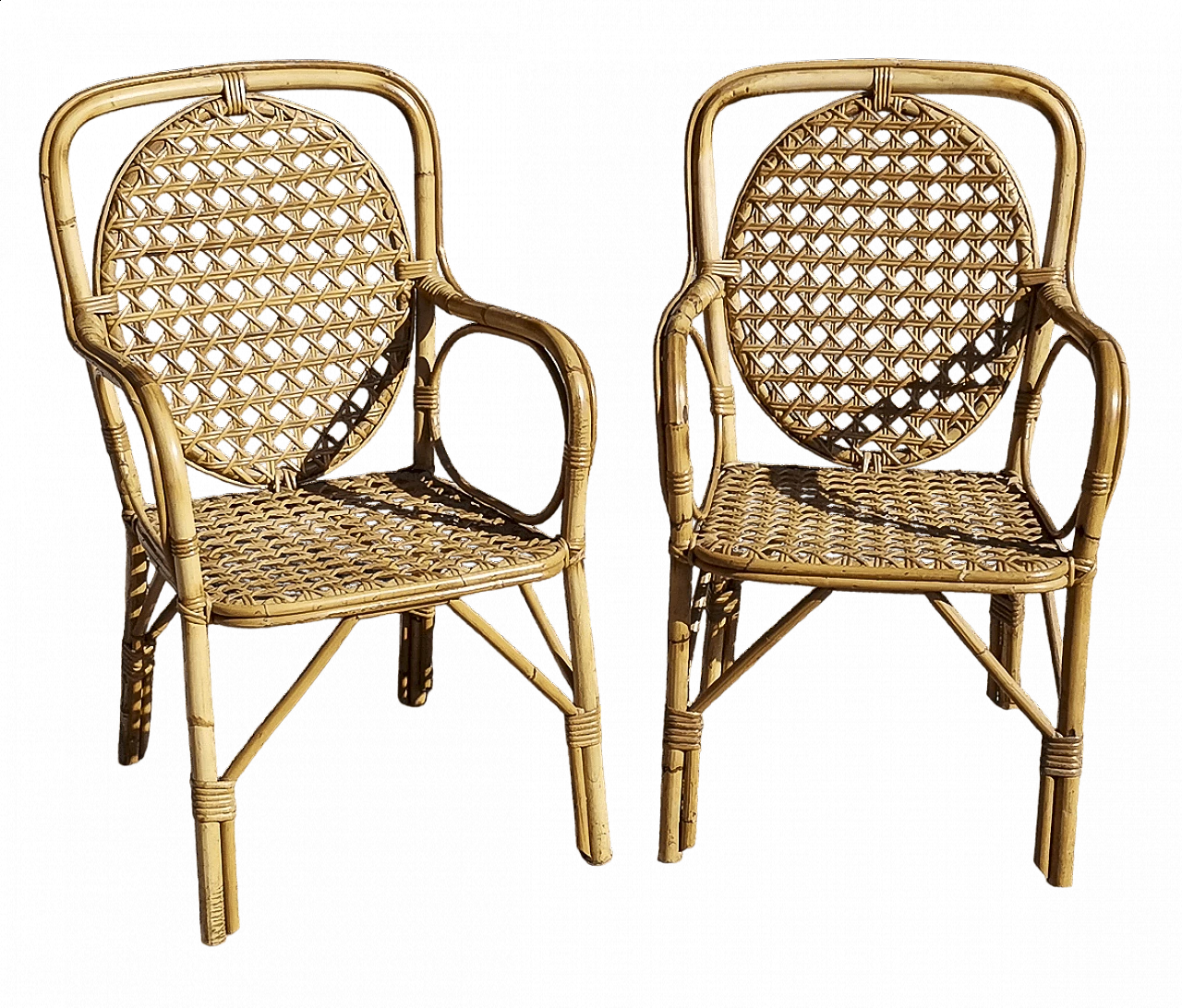Pair of bamboo and woven rattan armchairs, 1970s 9