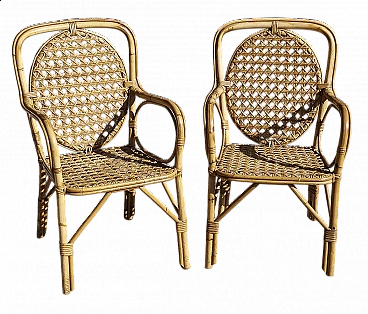 Pair of bamboo and woven rattan armchairs, 1970s