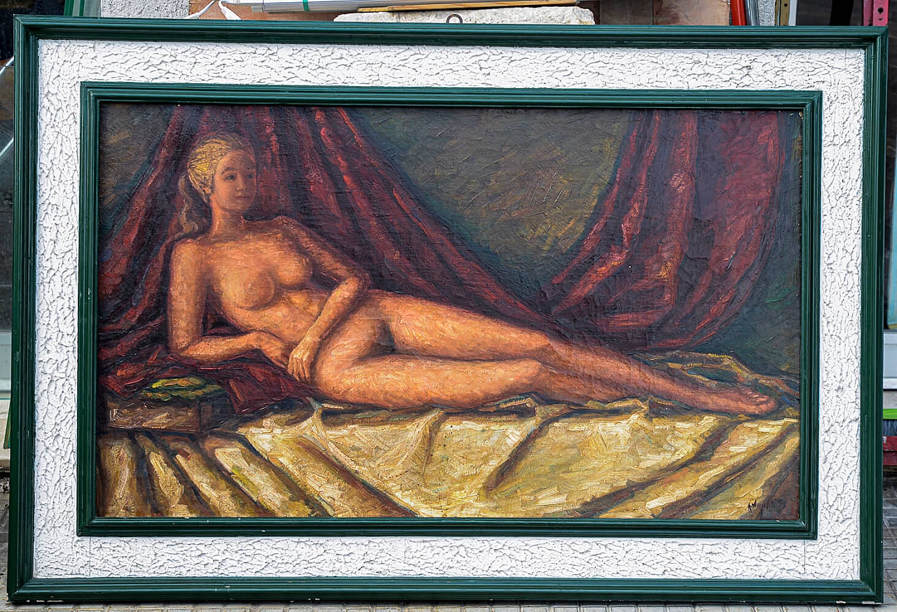 Nazareno Angelletti, dipinto di donna nuda, olio su tela, 1973 1