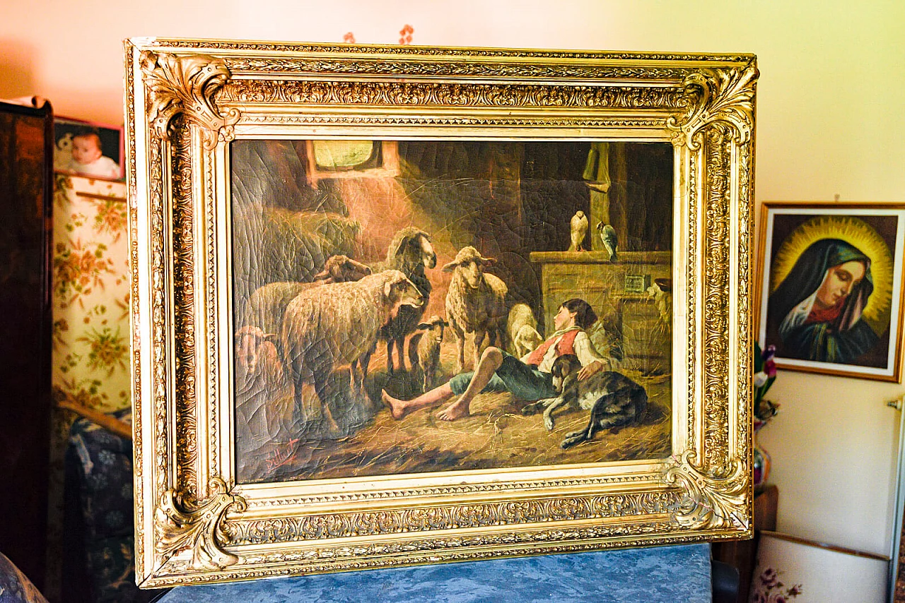 Silbert, Scene in a sheepfold with shepherd boy, oil on canvas, late 19th century 4