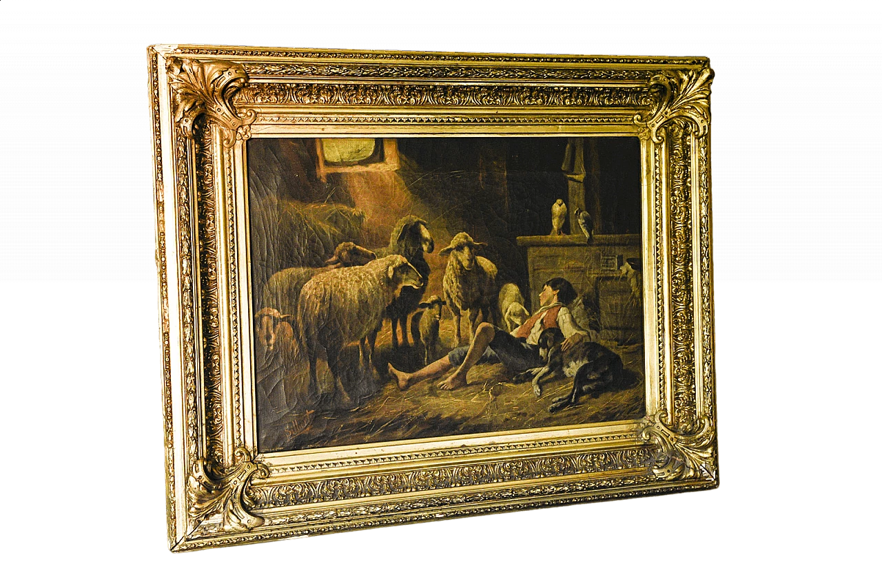 Silbert, Scene in a sheepfold with shepherd boy, oil on canvas, late 19th century 7