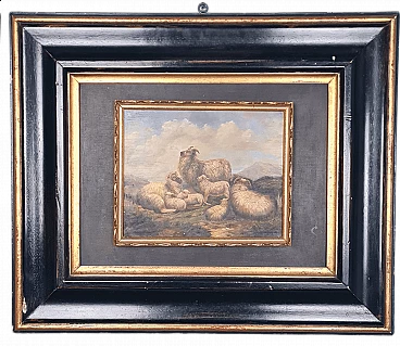 Dipinto a olio su tavola di un gregge attribuito a Filippo Palizzi, '800