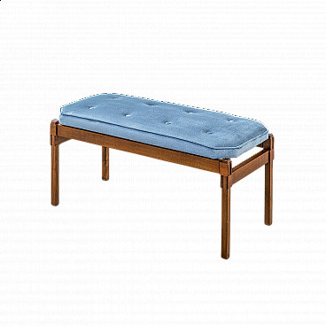 Wood bench with light blue cushion by Ico Parisi, 1960s