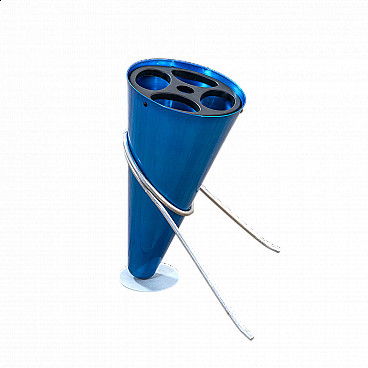 Blue aluminum umbrella stand by Ettore Sottsass for Rinnovel, 1970s