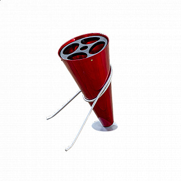 Red aluminum umbrella stand by Ettore Sottsass for Rinnovel, 1970s