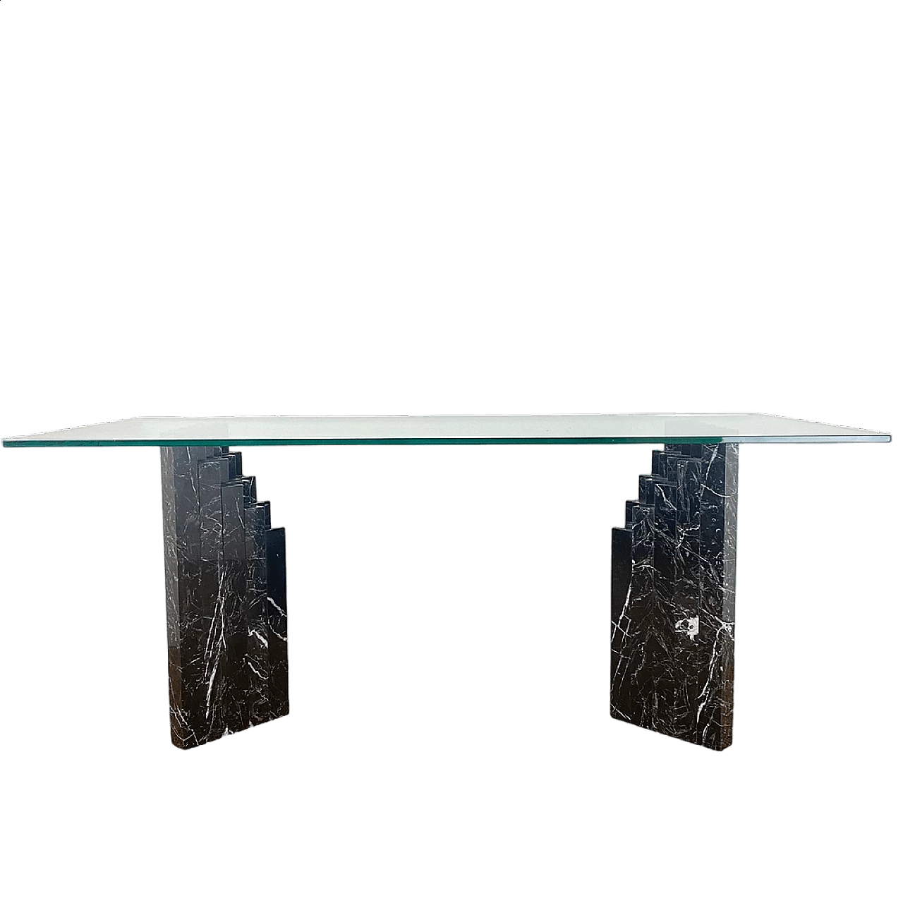 Tavolo con piano in cristallo e base in marmo 14