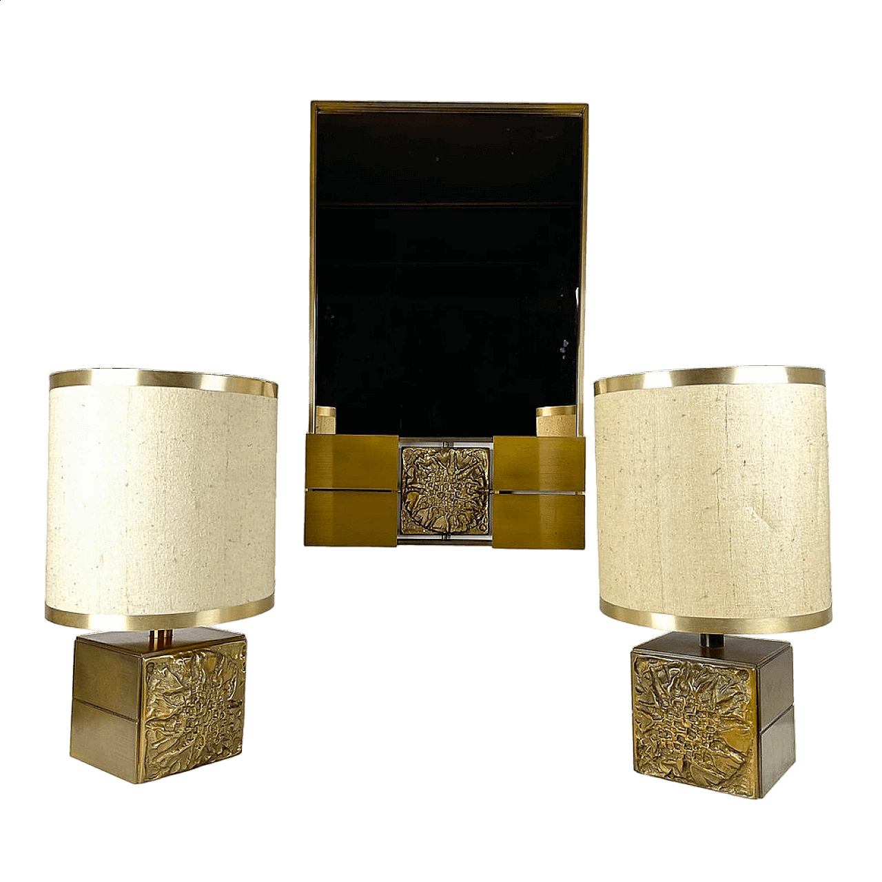 Pair of table lamps and mirror by Luciano Frigerio, 1970s 8