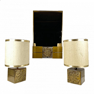 Pair of table lamps and mirror by Luciano Frigerio, 1970s