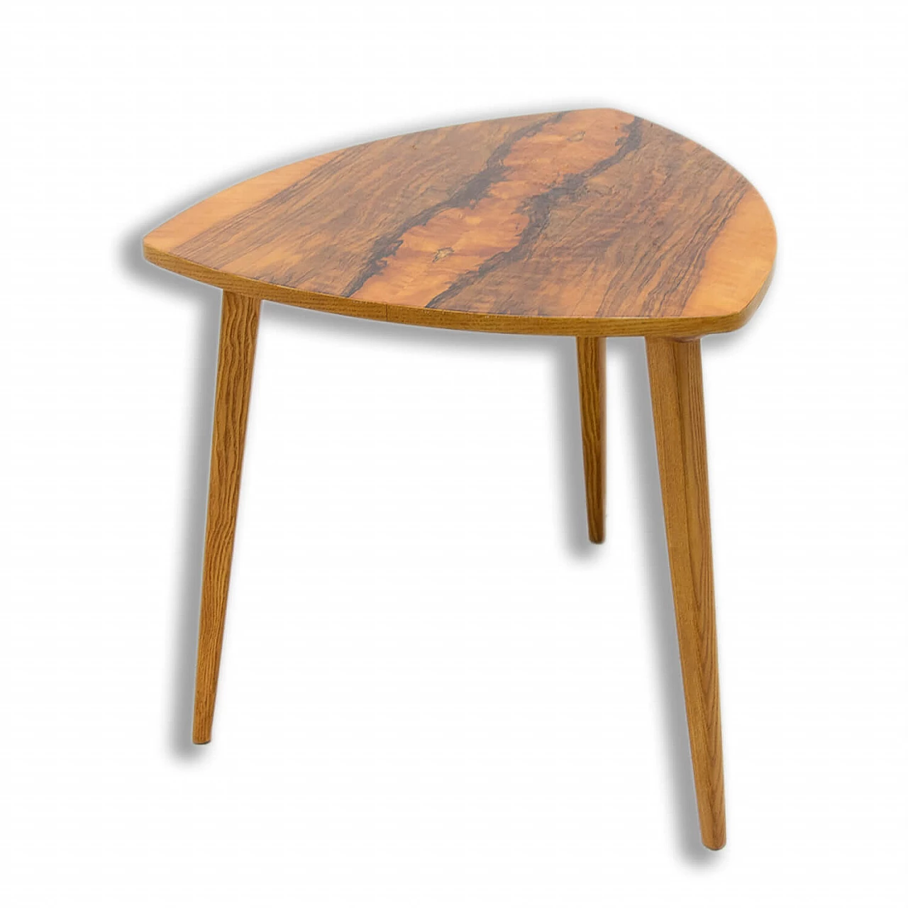 Triangular walnut side table, 1970s 1