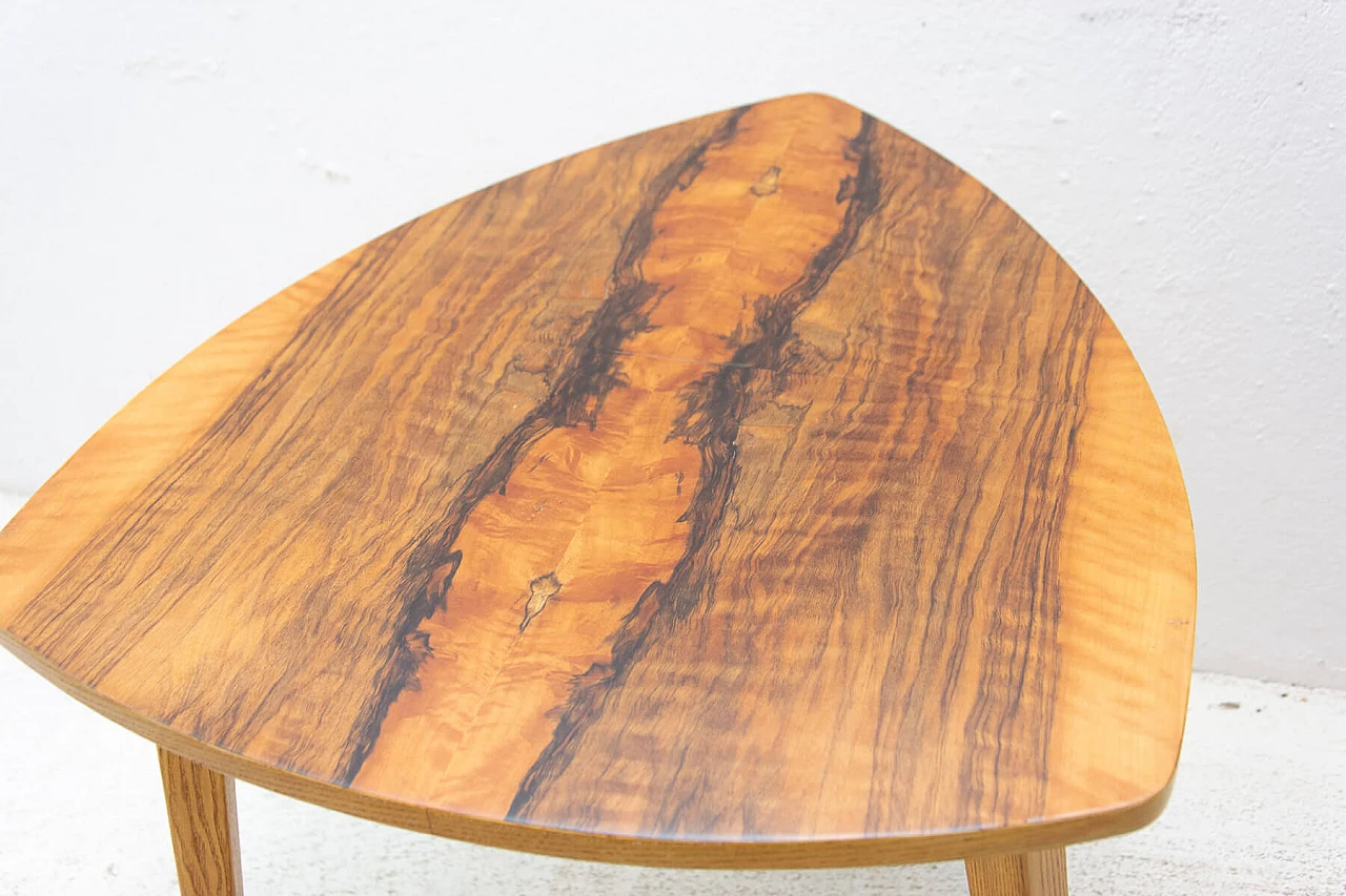 Triangular walnut side table, 1970s 8