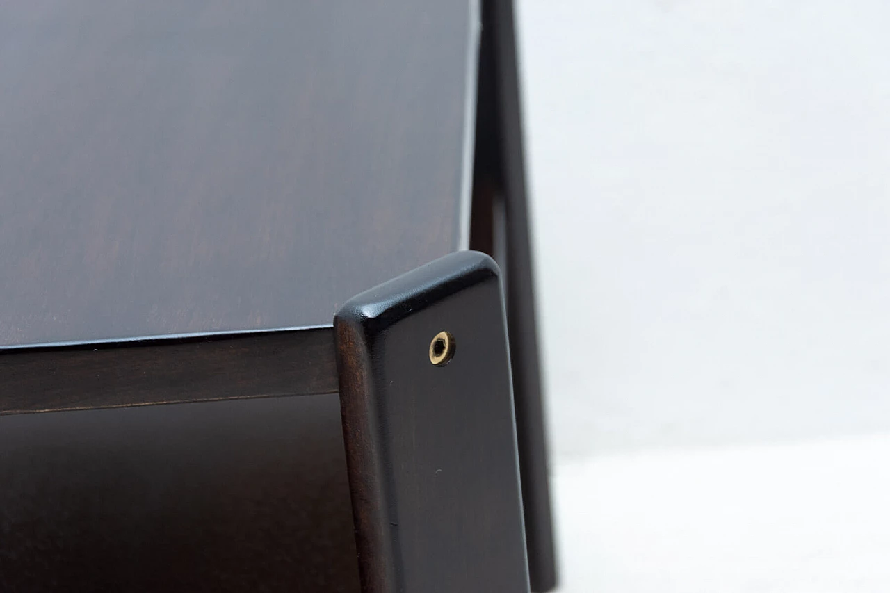 Tavolino quadrato con doppio ripiano in faggio tinto scuro, anni '80 4