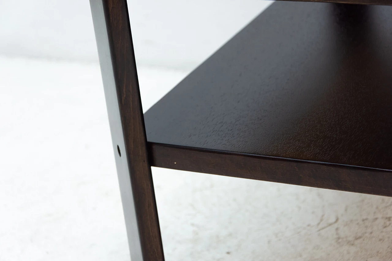 Tavolino quadrato con doppio ripiano in faggio tinto scuro, anni '80 6