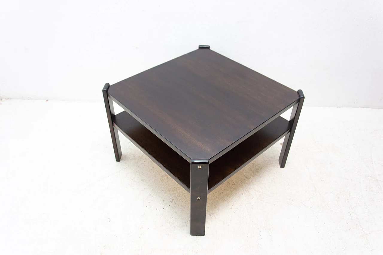 Tavolino quadrato con doppio ripiano in faggio tinto scuro, anni '80 10