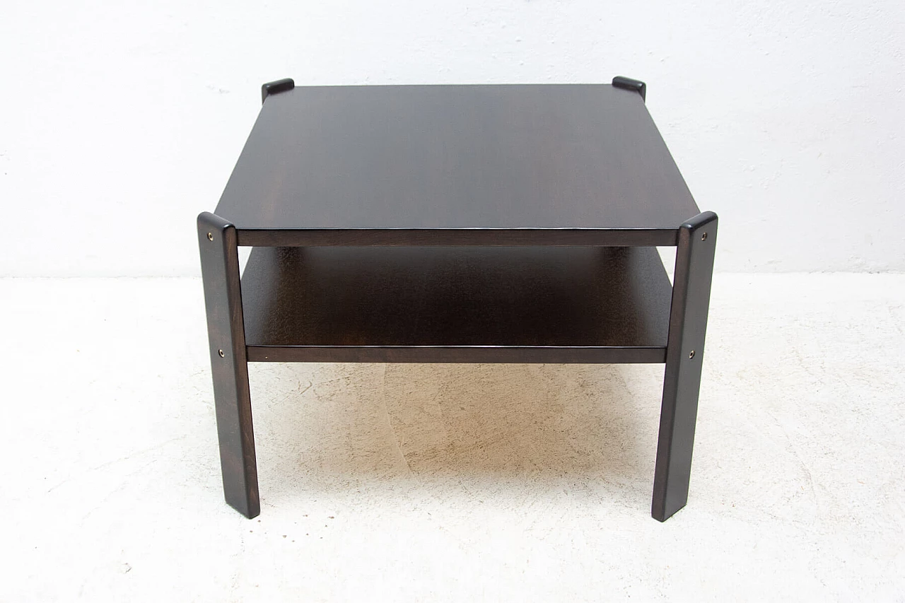 Tavolino quadrato con doppio ripiano in faggio tinto scuro, anni '80 12