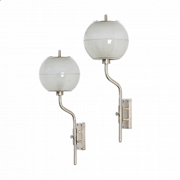 Pair of chromed metal and glass wall lights by Stilnovo, 1950s