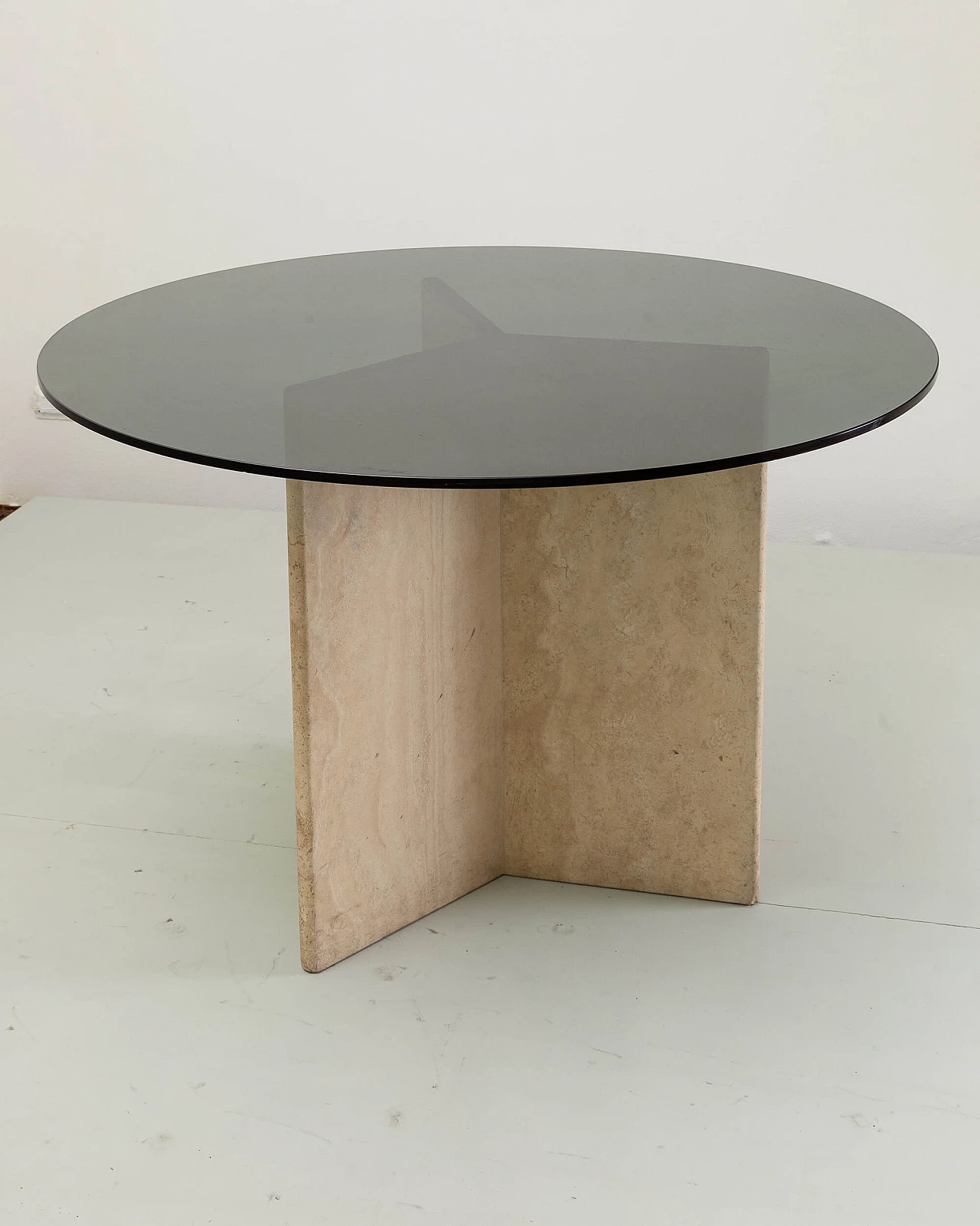 Round table with rosewood base and smoked glass top, 1970s 4