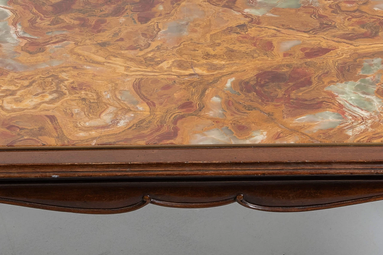 Wooden coffee table with curved legs and onyx top, 1950s 6