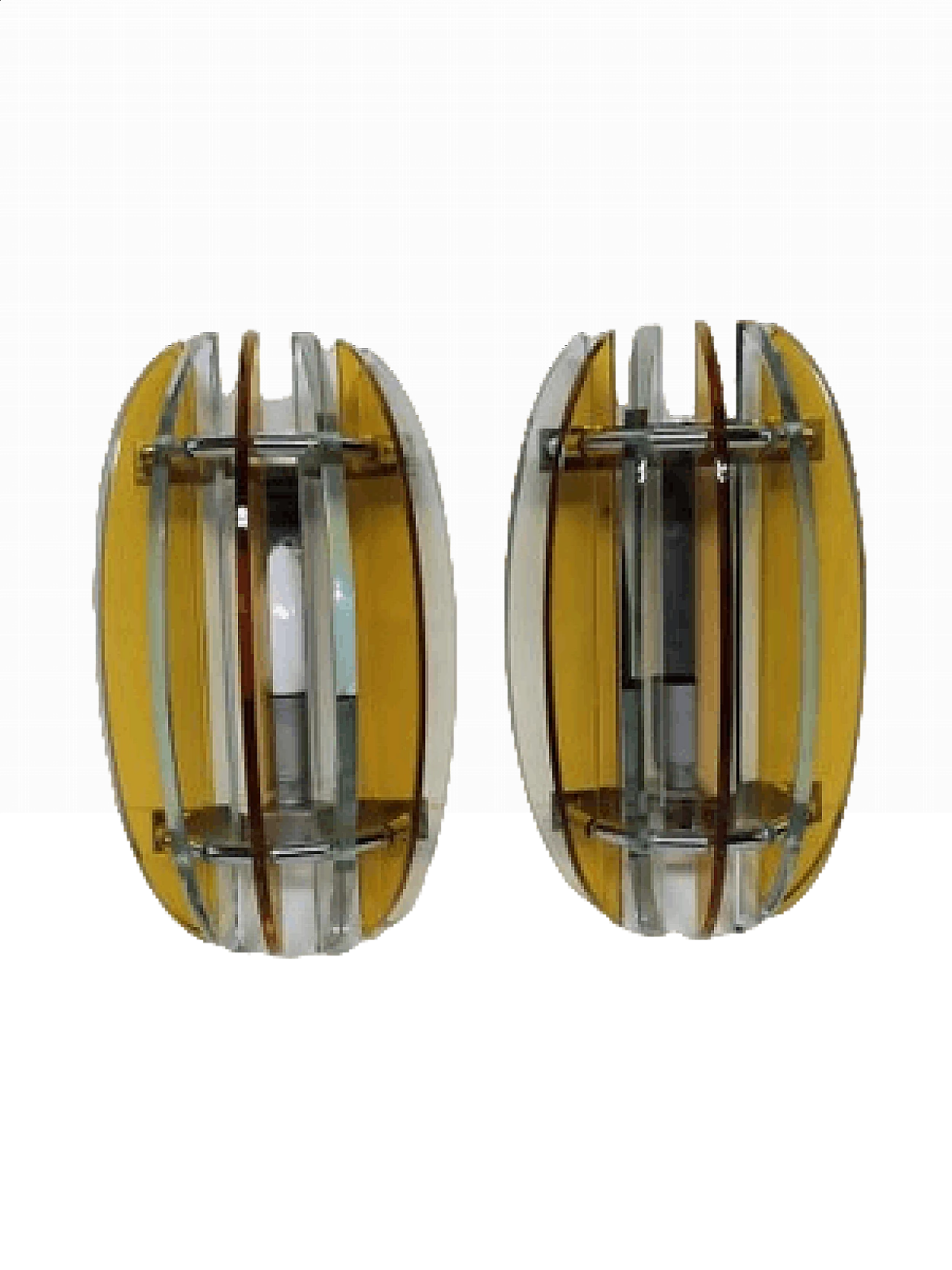 Coppia di applique in vetro e metallo di Veca, anni '70 7