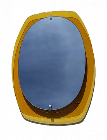 Specchio con cornice in vetro giallo di Veca, anni '70