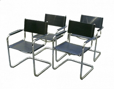 N.4 sedie in tubolare e finta pelle attribuite a Mart Stam, anni '70