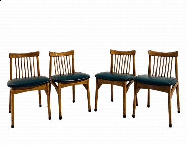 4 Solid beech and skai chairs, 1960s