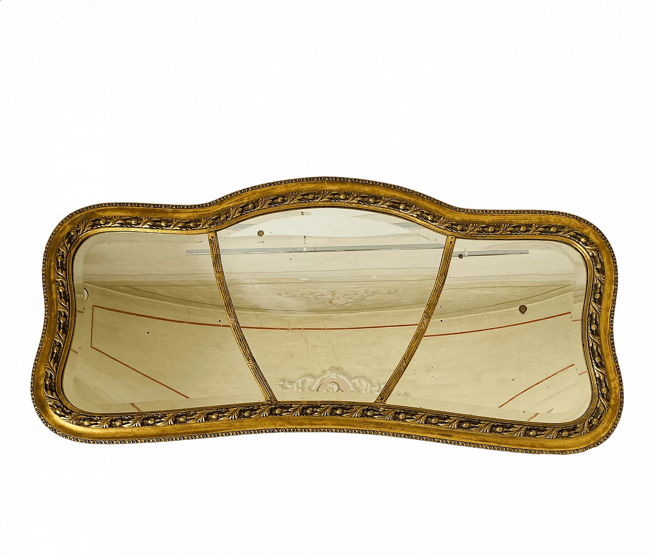 Specchio in legno massello con finitura in foglia d'oro, metà '800 12