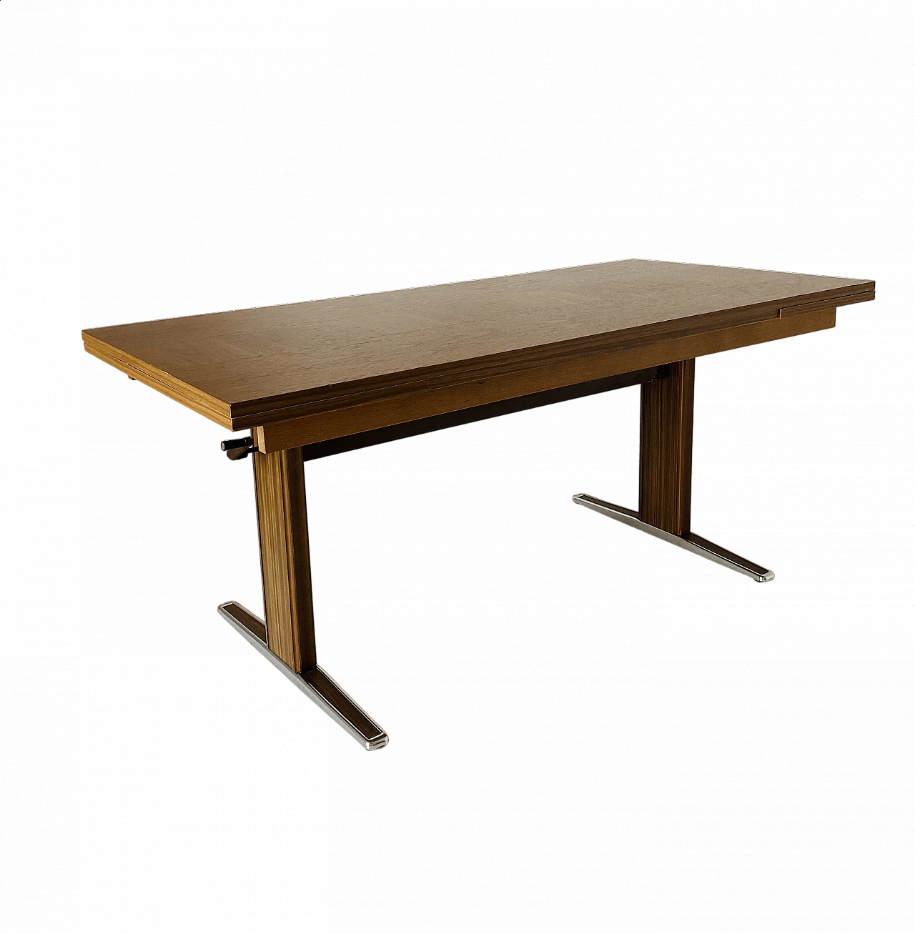Steel and teak extendible side table, 1970s 16