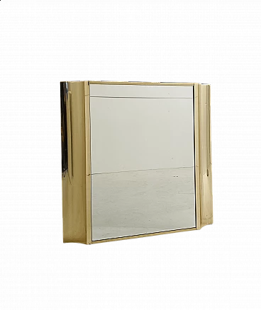 Specchio dorato con cornice in radica di noce, anni '70
