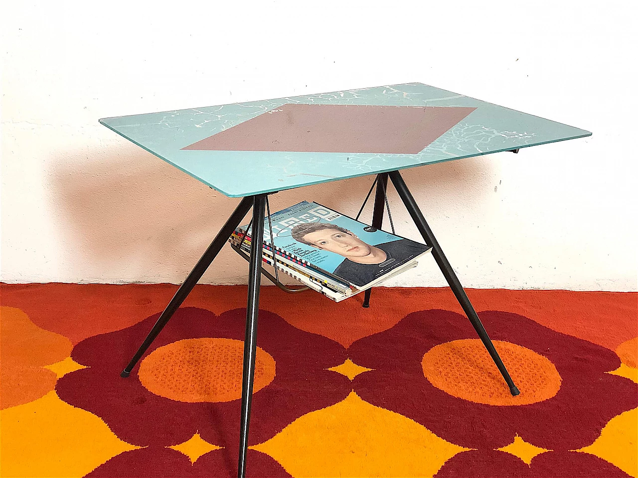 Glass coffee table with magazine rack, 1960s 1
