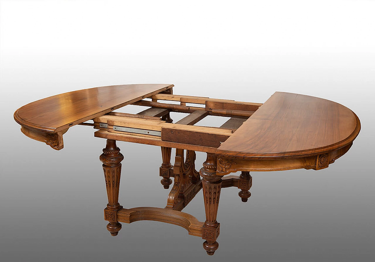 Napoleon III solid walnut extendible table, late 19th century 2