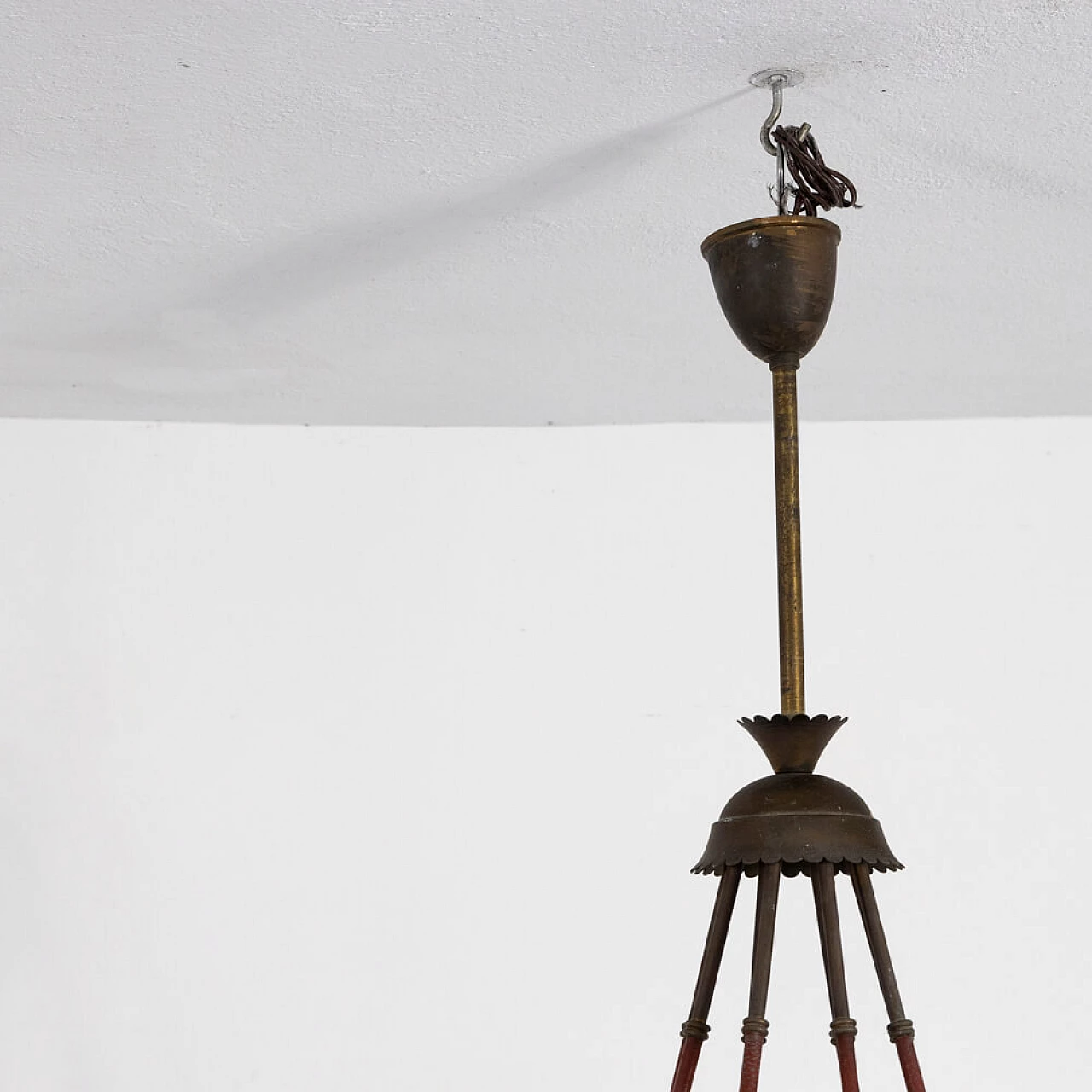 Leather and brass 8-armed chandelier, 1940s 3