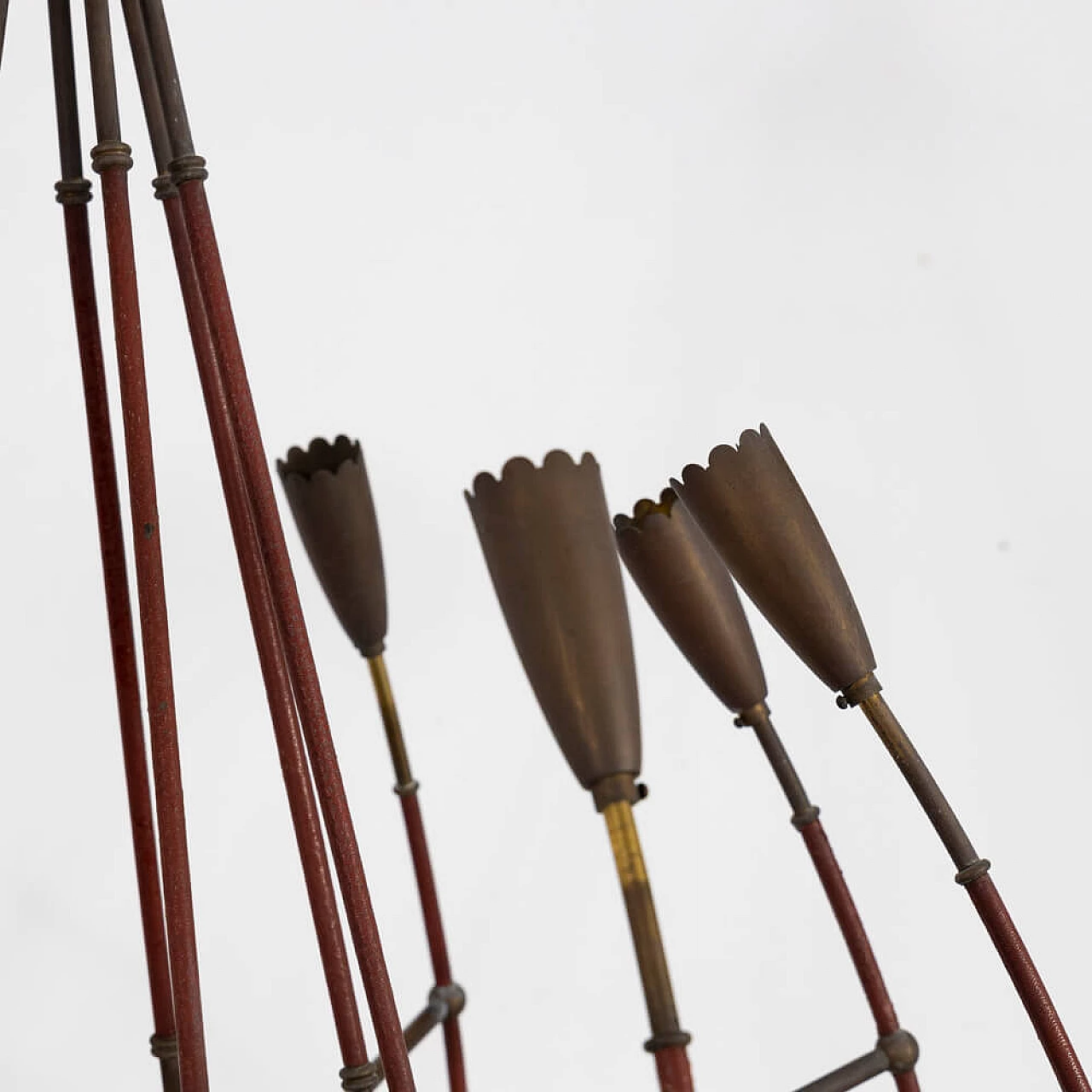 Leather and brass 8-armed chandelier, 1940s 4