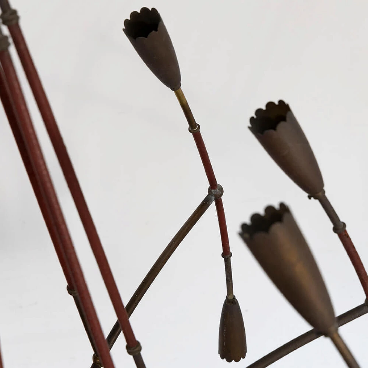 Leather and brass 8-armed chandelier, 1940s 7