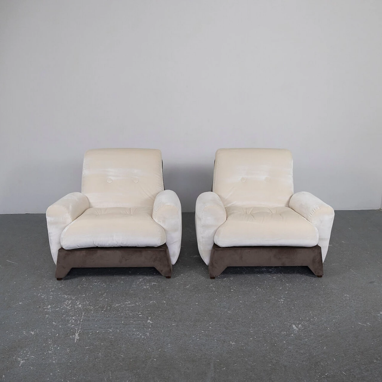 Pair of two-tone velvet armchairs, 1960s 1