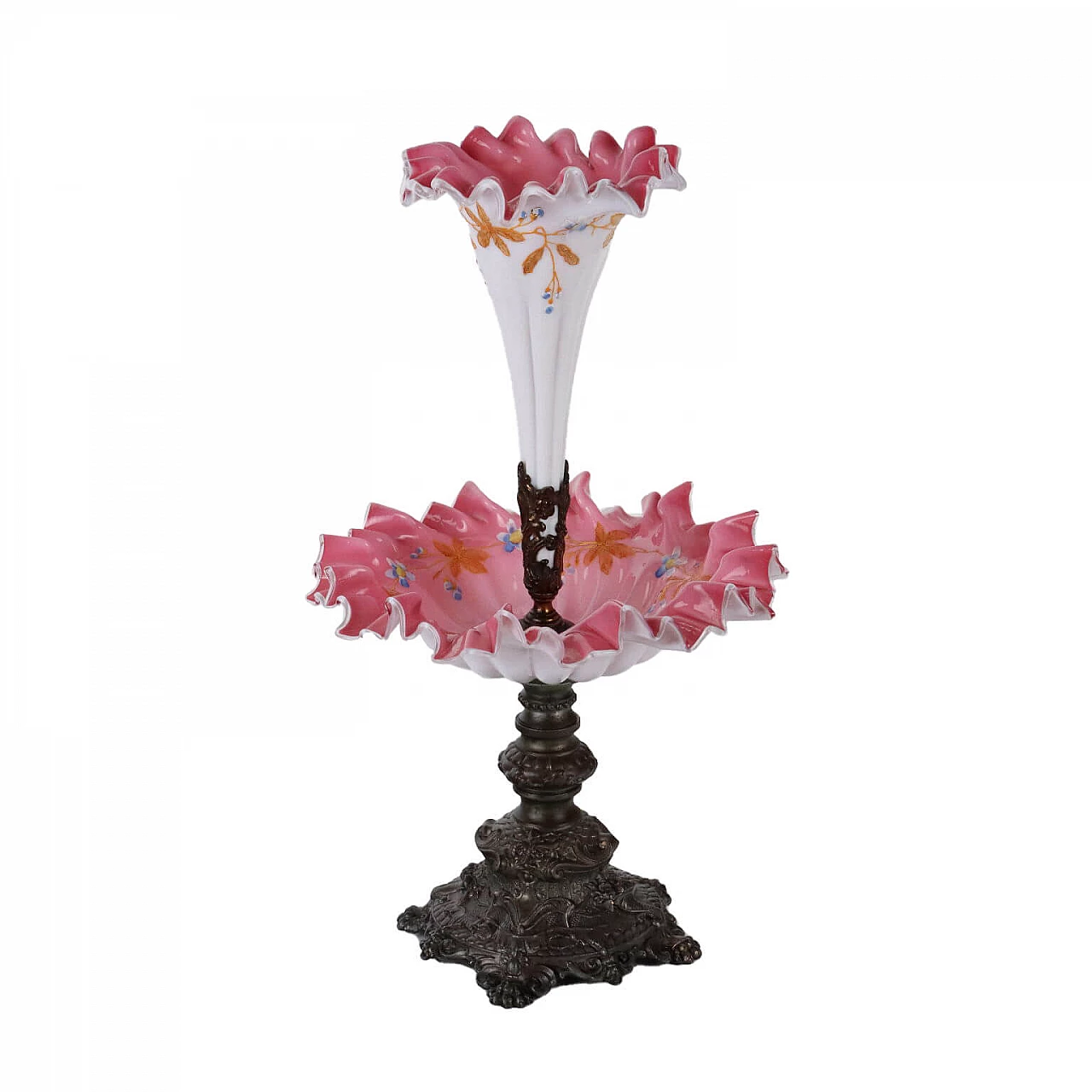 Alzata in metallo e vetro lattimo Liberty, inizio '900 1