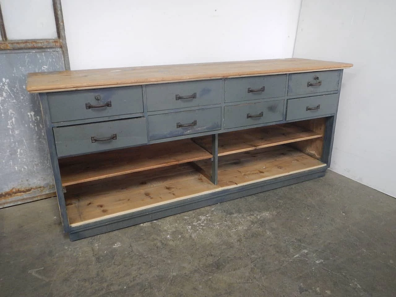 Credenza in abete dipinta di blu, anni '50 1