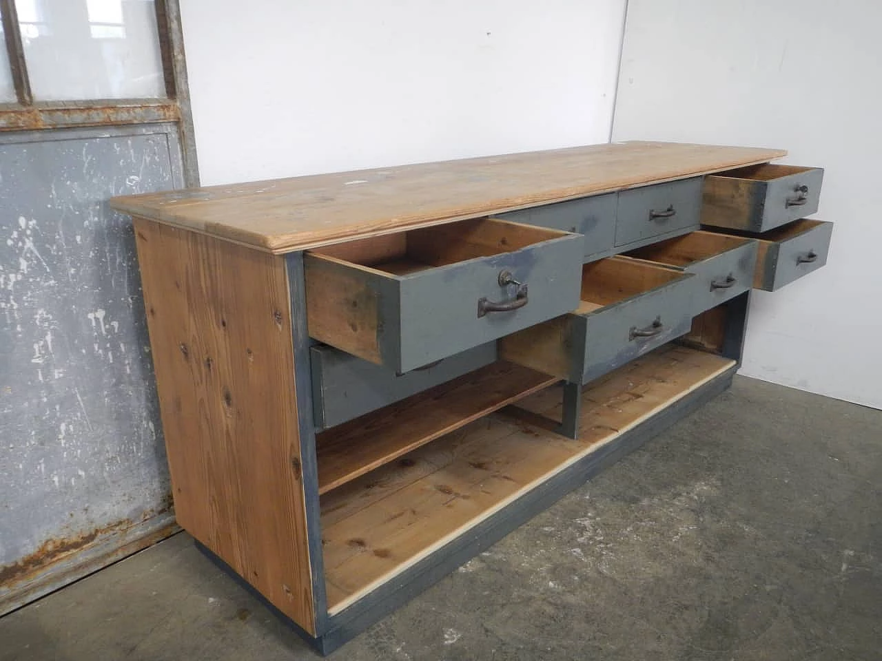 Credenza in abete dipinta di blu, anni '50 3