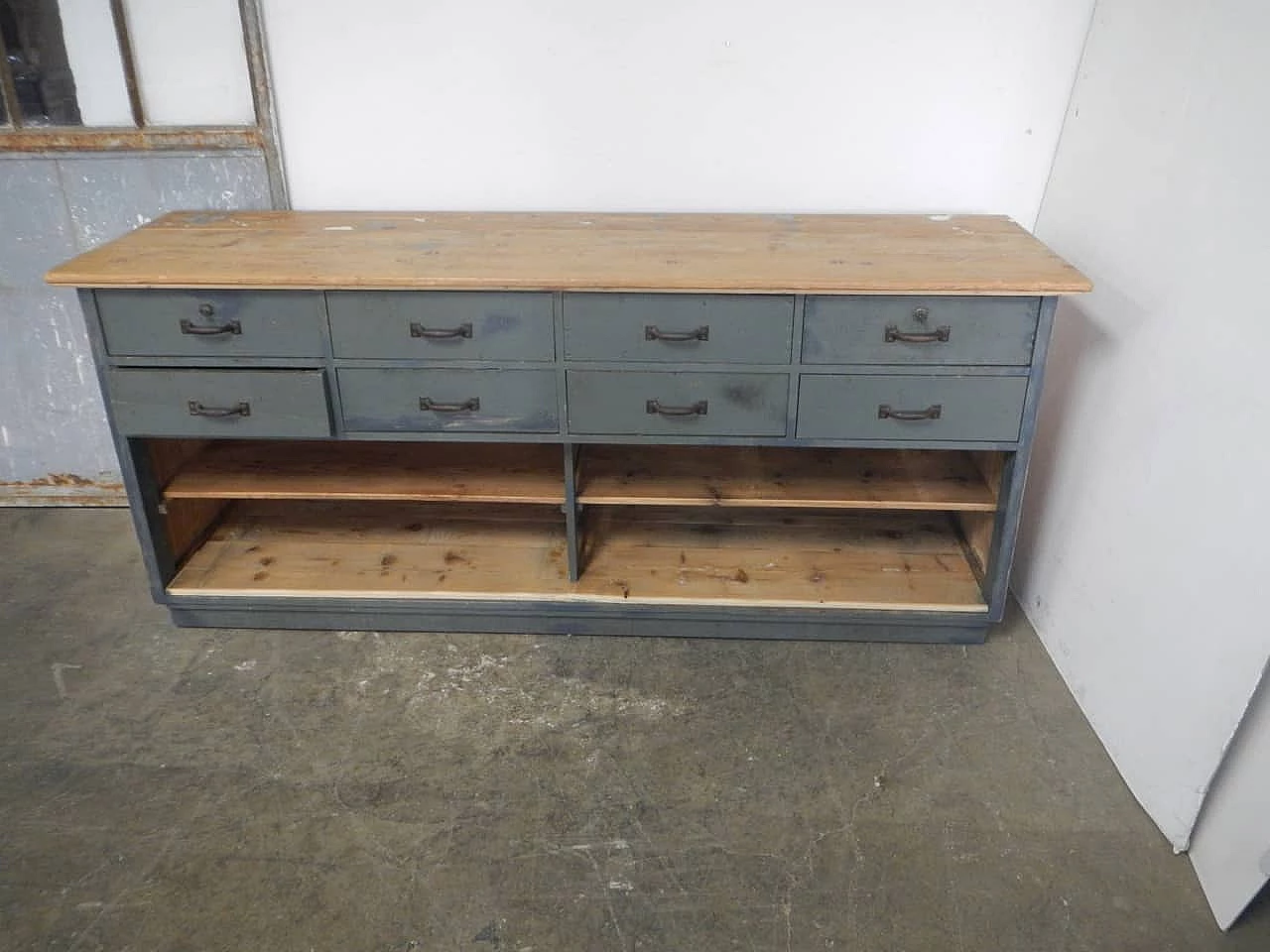 Credenza in abete dipinta di blu, anni '50 4