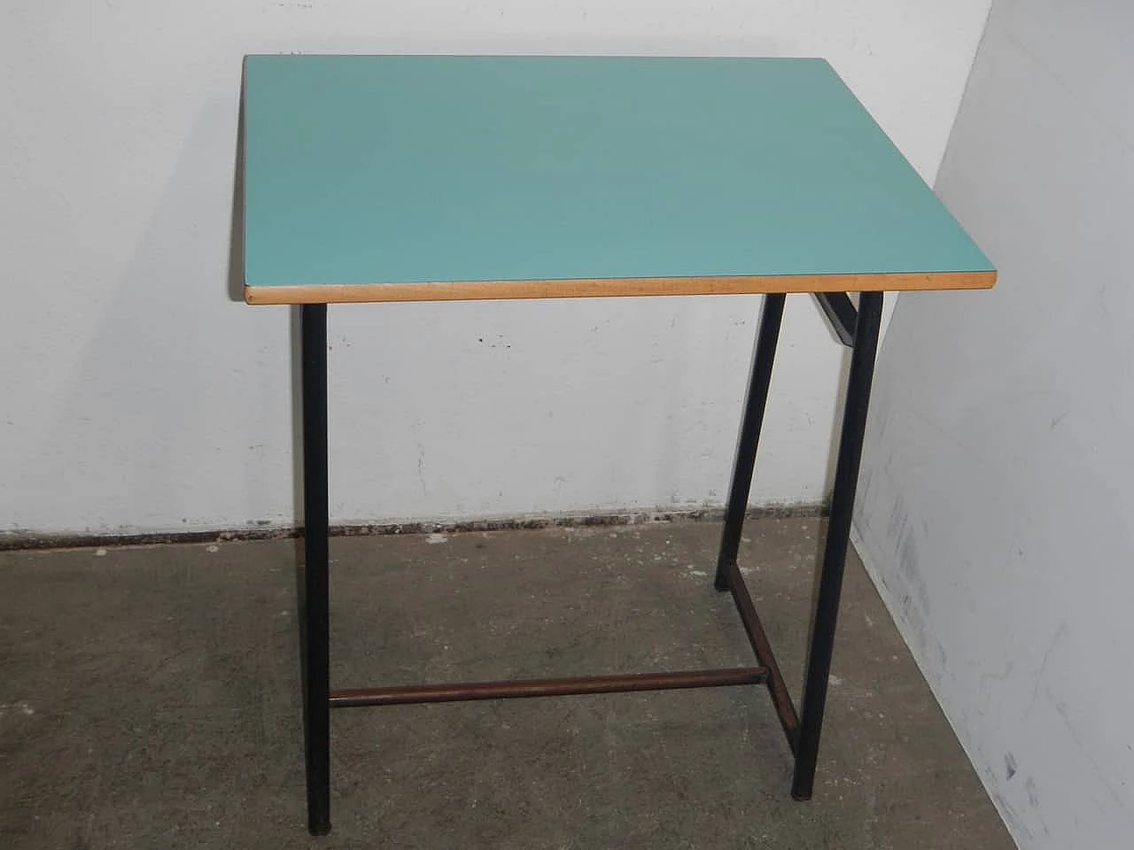 Wood, formica and iron school desk, 1960s 1