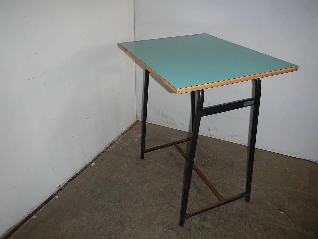 Wood, formica and iron school desk, 1960s 3