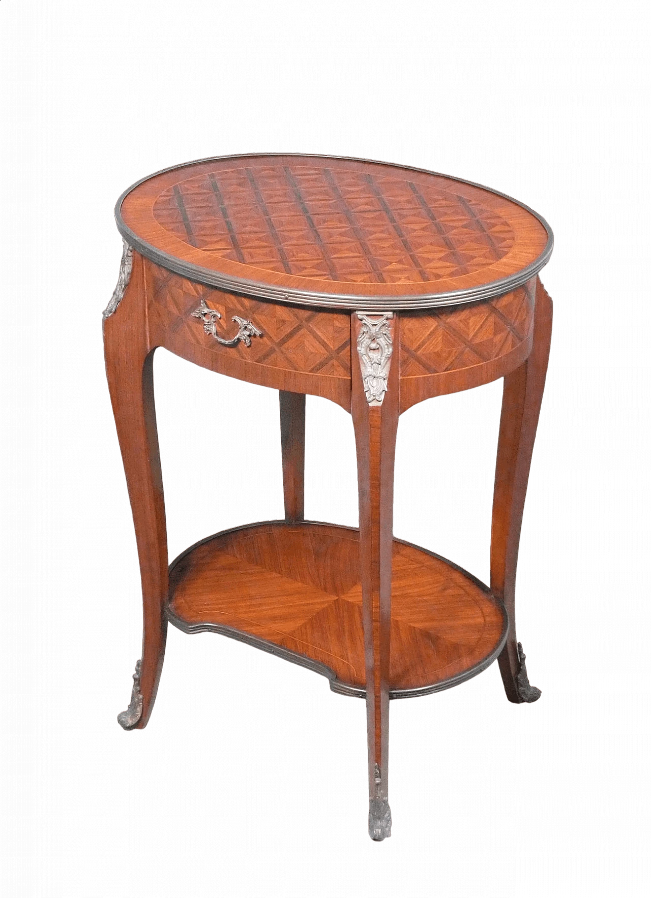 Gueridon in veneered and inlaid wood in Louis XV style, early 20th century 8