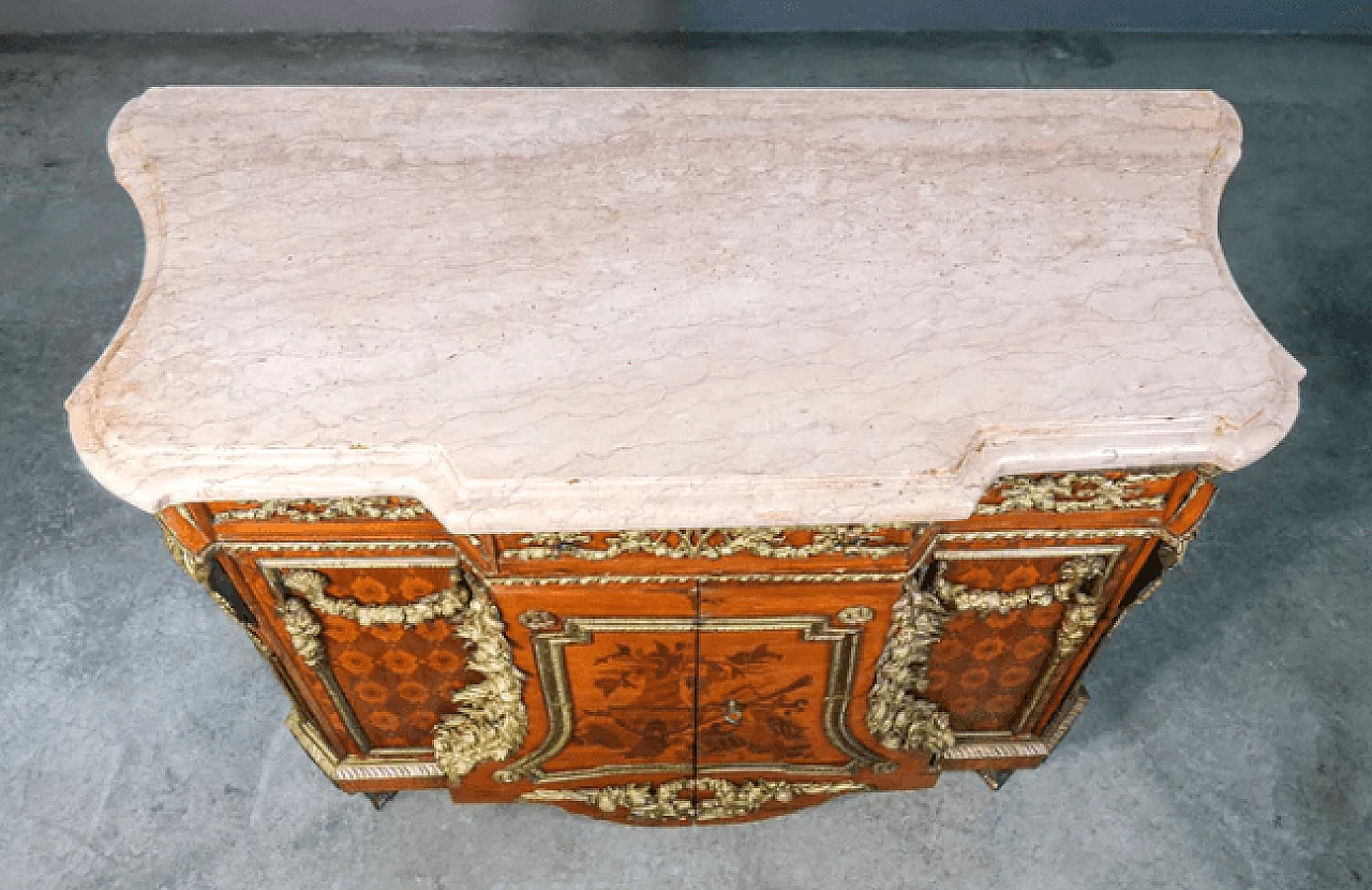 Jean Henri Riesner, comò stile Luigi XV in legno intarsiato con piano in marmo, inizio '900 7