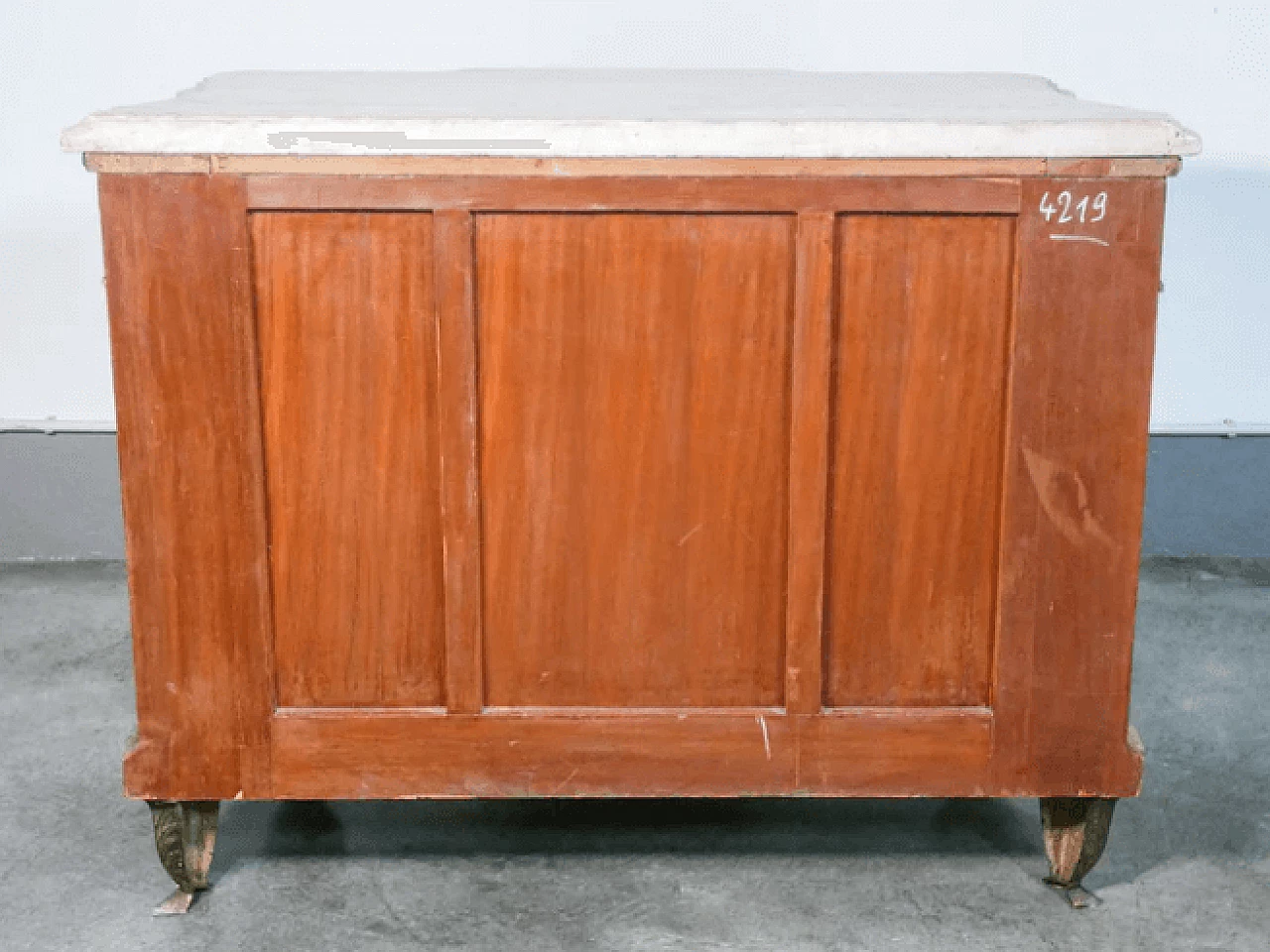 Jean Henri Riesner, comò stile Luigi XV in legno intarsiato con piano in marmo, inizio '900 8