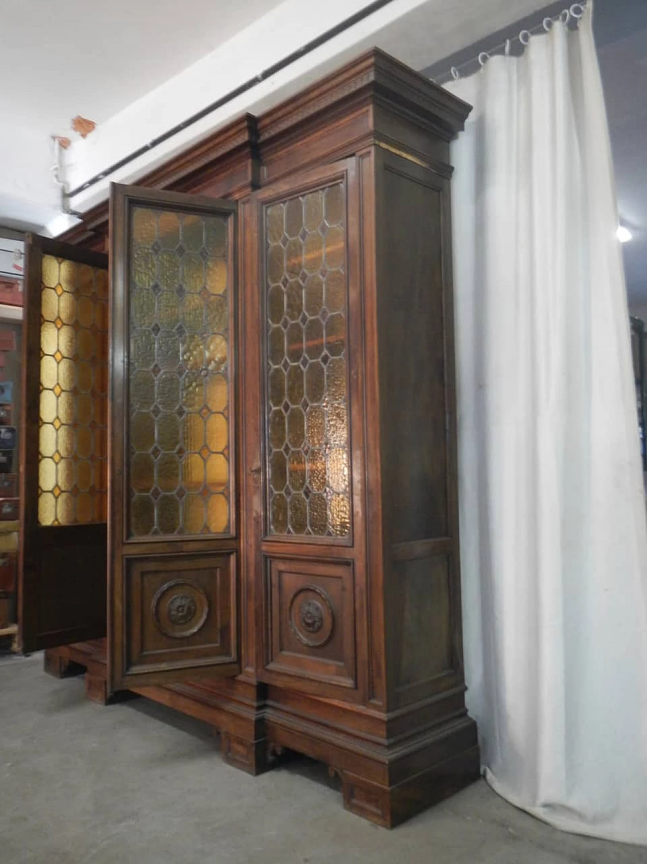 Walnut bookcase with four glass doors, 1950s 2