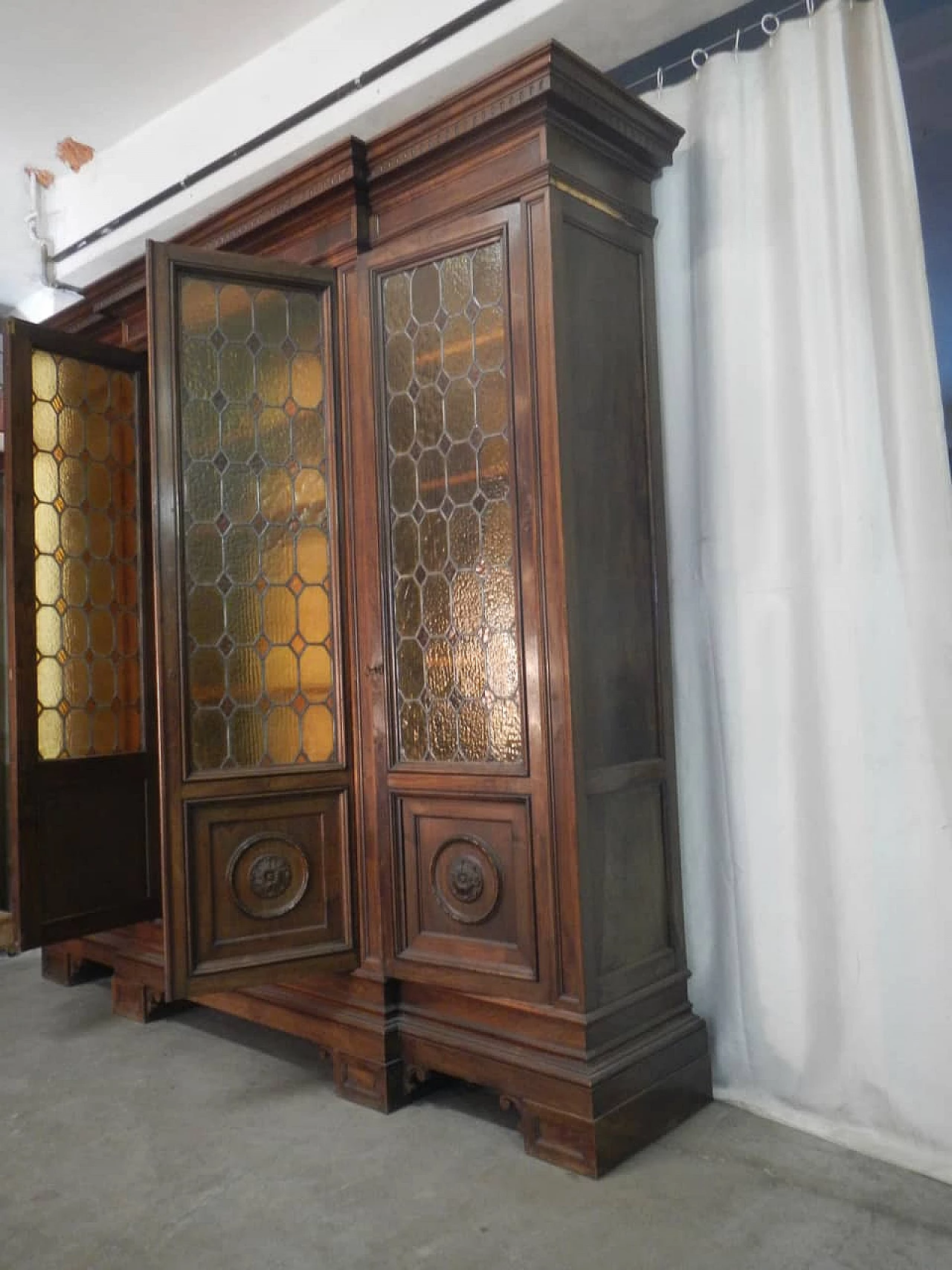 Walnut bookcase with four glass doors, 1950s 3