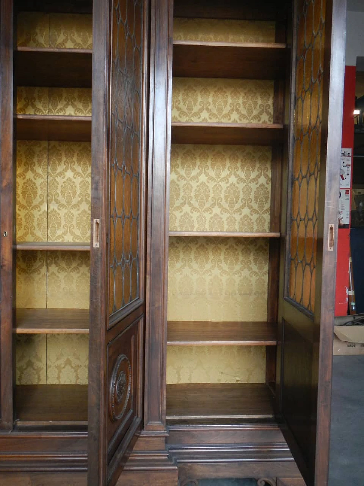 Walnut bookcase with four glass doors, 1950s 5