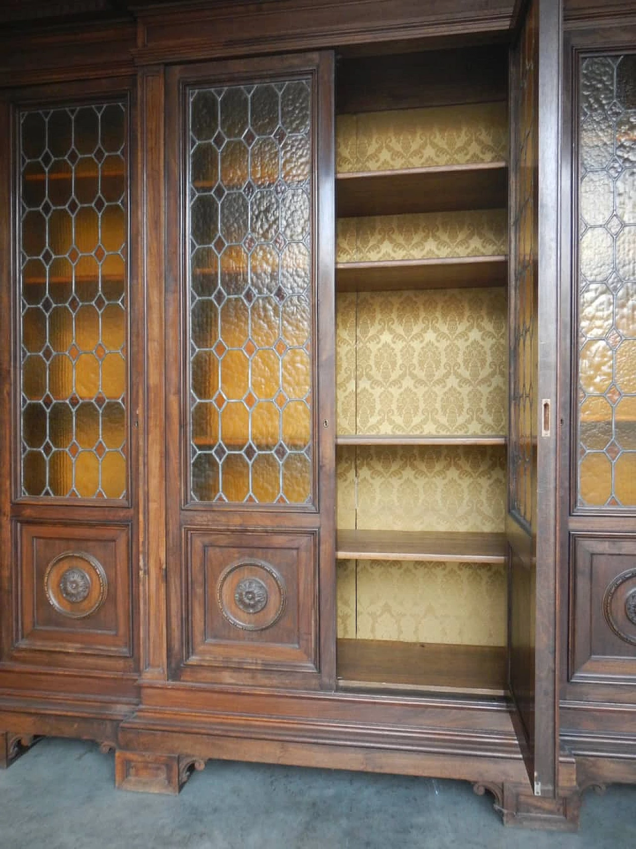 Walnut bookcase with four glass doors, 1950s 6