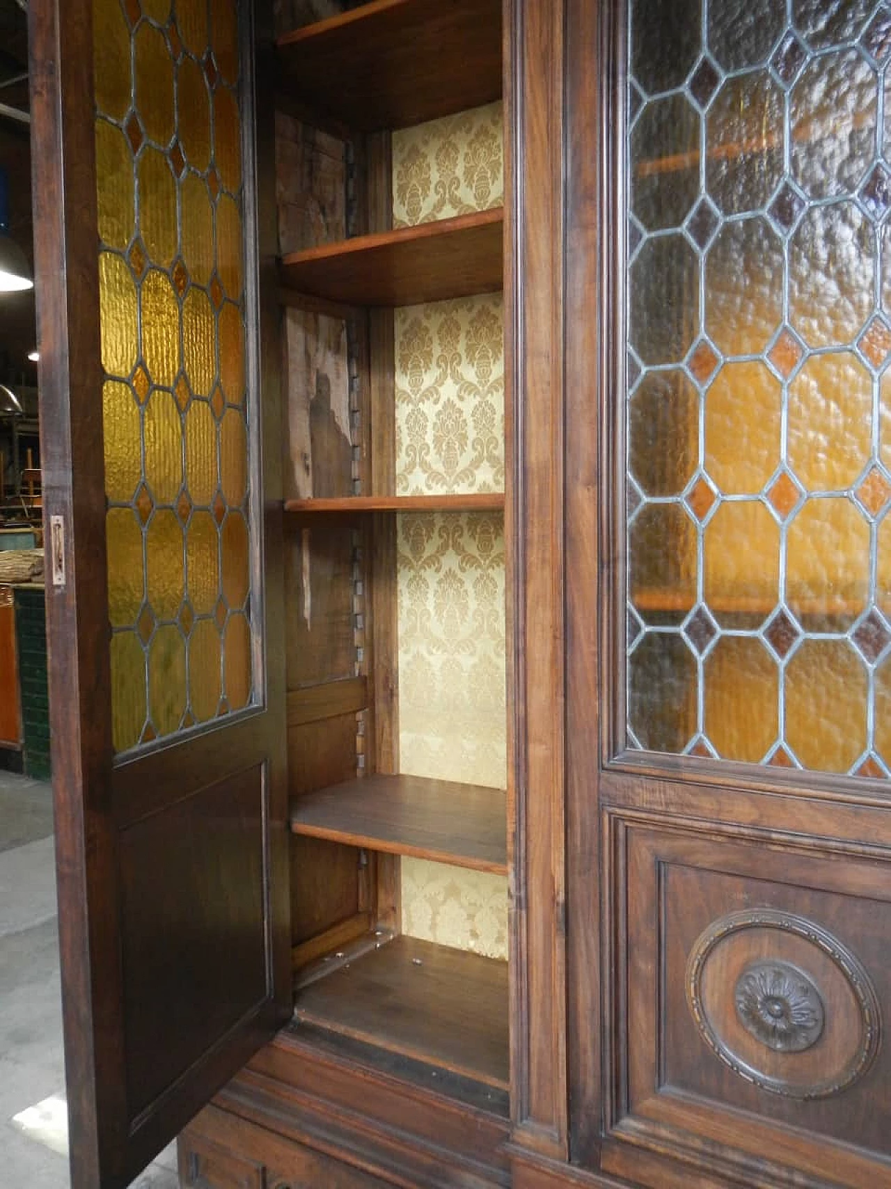 Walnut bookcase with four glass doors, 1950s 7