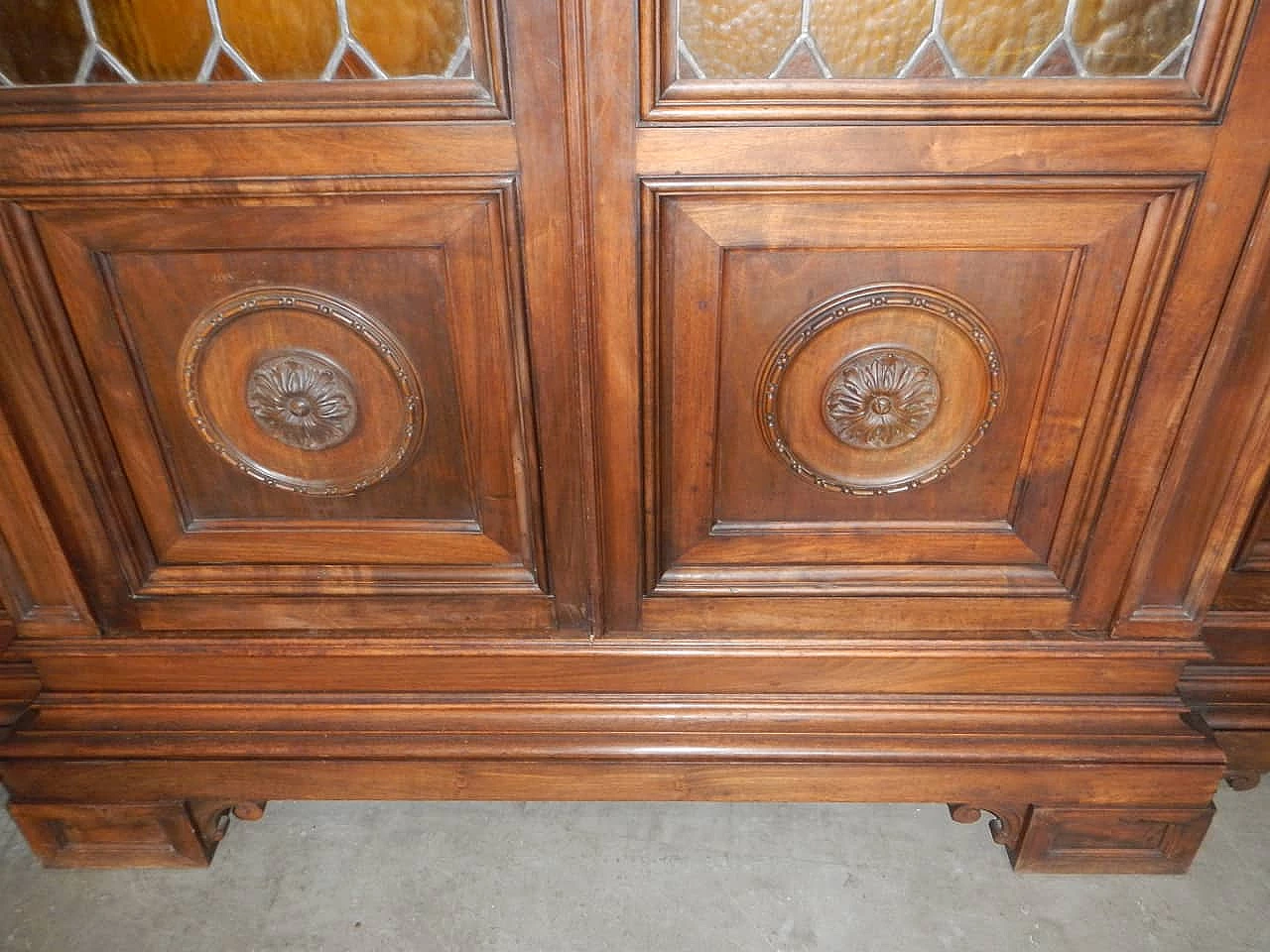 Walnut bookcase with four glass doors, 1950s 9